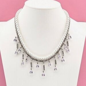 Kenneth Jay Lane Necklace 12" Silver Tone Crystal Marquise Choker Formal